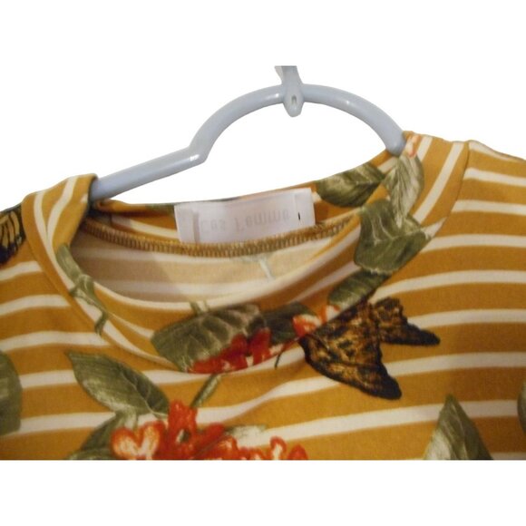 Sz L Multicolor Floral Butterfly Cold Shoulder dress or long tunic Tan cream - Picture 2 of 6